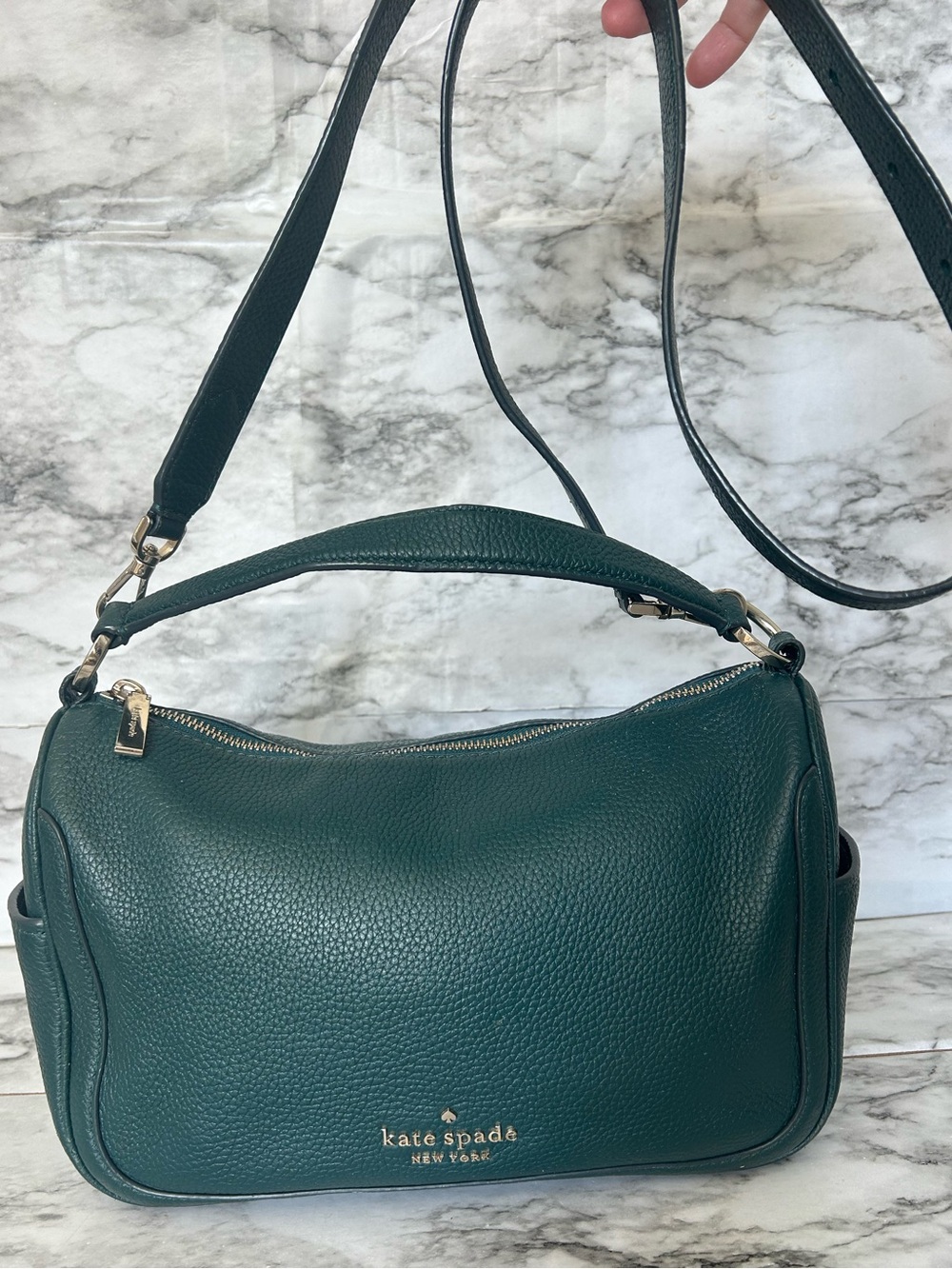 Kate Spade pebbled leather teal satchel w/ detachable adjustable crossbody strap